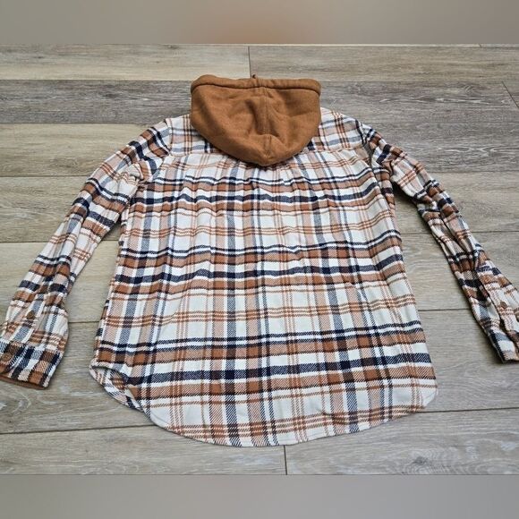 American Eagle fall plaid button up hoodie shirt size xs - Picture 2 of 7
